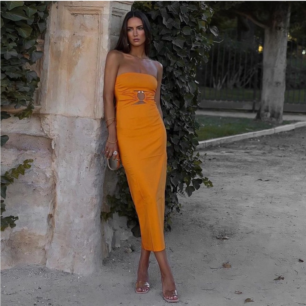 NEW ZARA Strapless Cut Out Maxi Orange Small